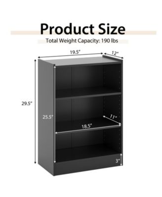 3-Tier Bookcase Open Display Rack Cabinet with Adjustable Shelves