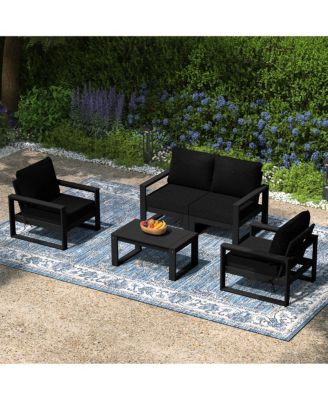 5-Piece Modern HDPE Outdoor Patio Furniture Sofa Conversation Set with Coffee Table