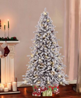 Puleo 7.5FT Pre-lit Flocked Birmingham Fir Artificial Christmas Tree