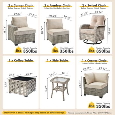 9 Pieces Outdoor Patio Furniture Set,Rattan Sectional Sofa Couch,Outside Coversation Set with Extra Deep Swivel Chairs and Solar Coffee Table for Porch Balcony Backyard Deck Poolside