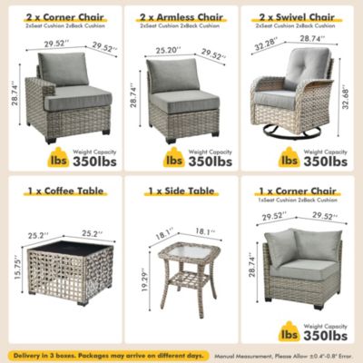 9 Pieces Outdoor Patio Furniture Set,Rattan Sectional Sofa Couch,Outside Coversation Set with Extra Deep Swivel Chairs and Solar Coffee Table for Porch Balcony Backyard Deck Poolside