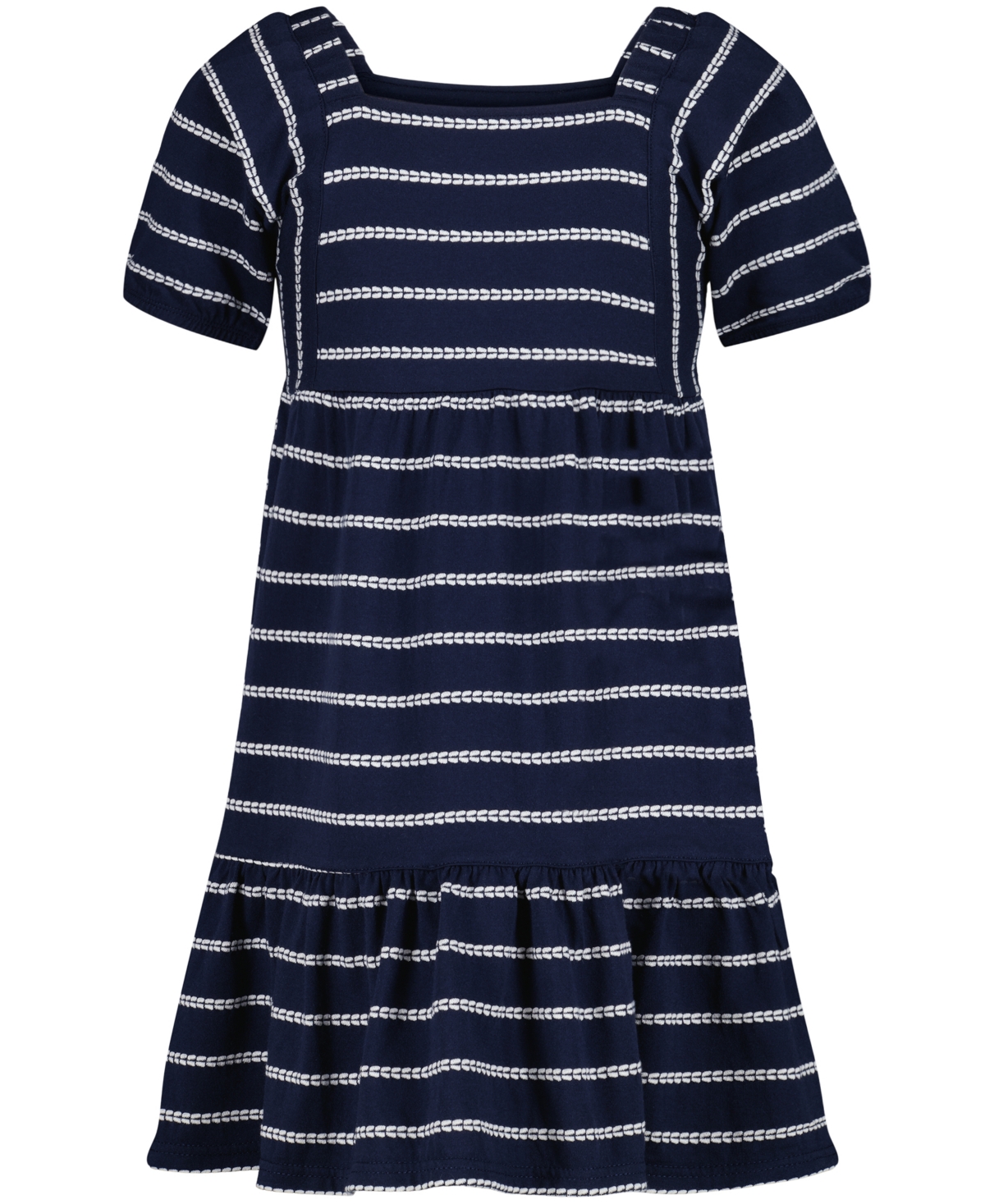 Tommy Hilfiger Big Girls Rope Stripe Tiered Short Sleeve Dress In Dark Blue
