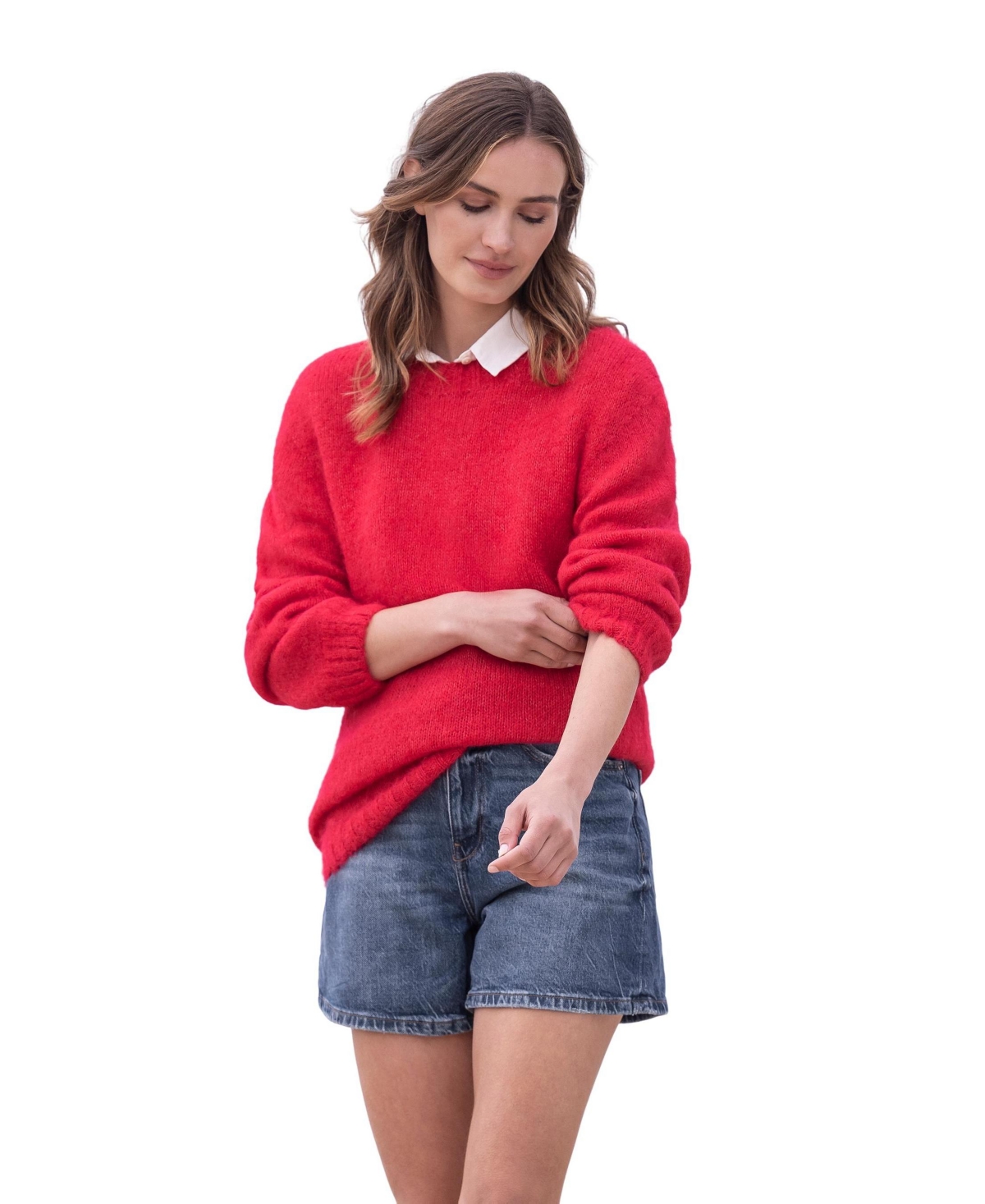 Women's Alpaca Cotton Slouch Sweater - Raspberry