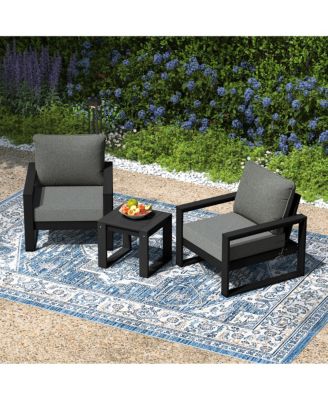Outdoor Modern 3-Piece HDPE Patio Sofa Set with Side Table