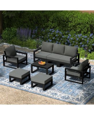 8-Piece Modern HDPE Outdoor Patio Furniture Conversation Set with Coffee Table and Ottomans