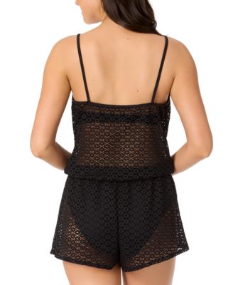 Juniors' Medallion Crochet Front-Drawstring Romper, Exclusively at Macy's