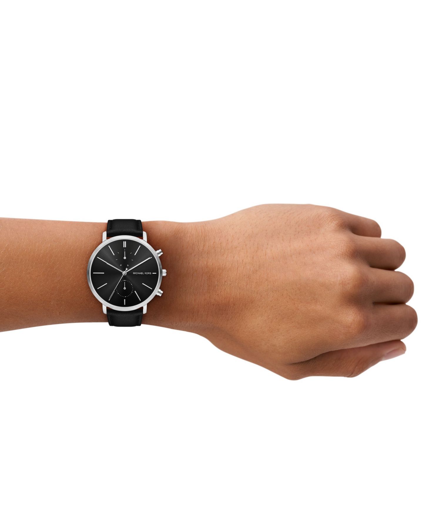Мужские часы Michael Kors Blake Multifunction Black Leather Watch, 42mm — фото 4