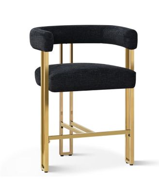 Set of 3 Counter Stools – Chenille Upholstered with Metal Legs