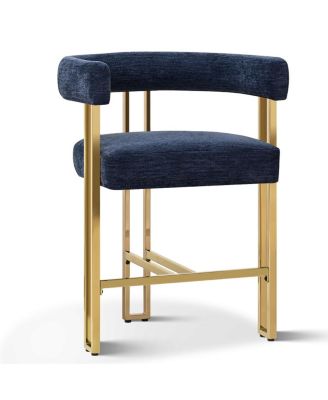 Set of 3 Counter Stools – Chenille Upholstered with Metal Legs