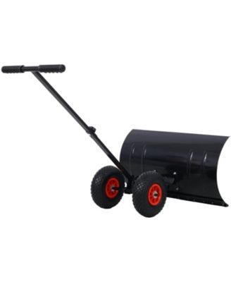 Snow Shovel with Wheels, Snow Pusher, Cushioned Adjustable Angle Handle Snow Removal Tool, 29" Blade, 10" Wheels,black color