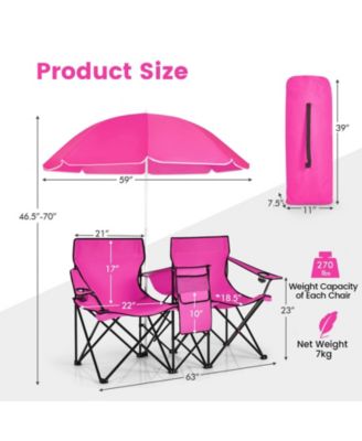 Portable Folding Picnic Double Chair With Removable Umbrella