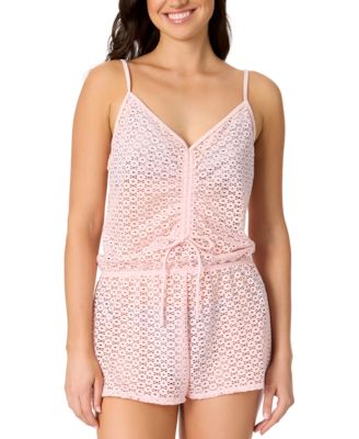 Salt + Cove - Juniors' Medallion Crochet Romper Cover-Up