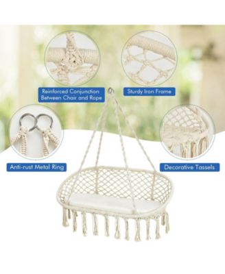 2 Person Hanging Hammock Chair with Cushion Macrame Swing