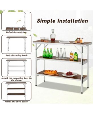 Folding Camping Table with 2-Tier Open Shelves for Outdoor BBQ
