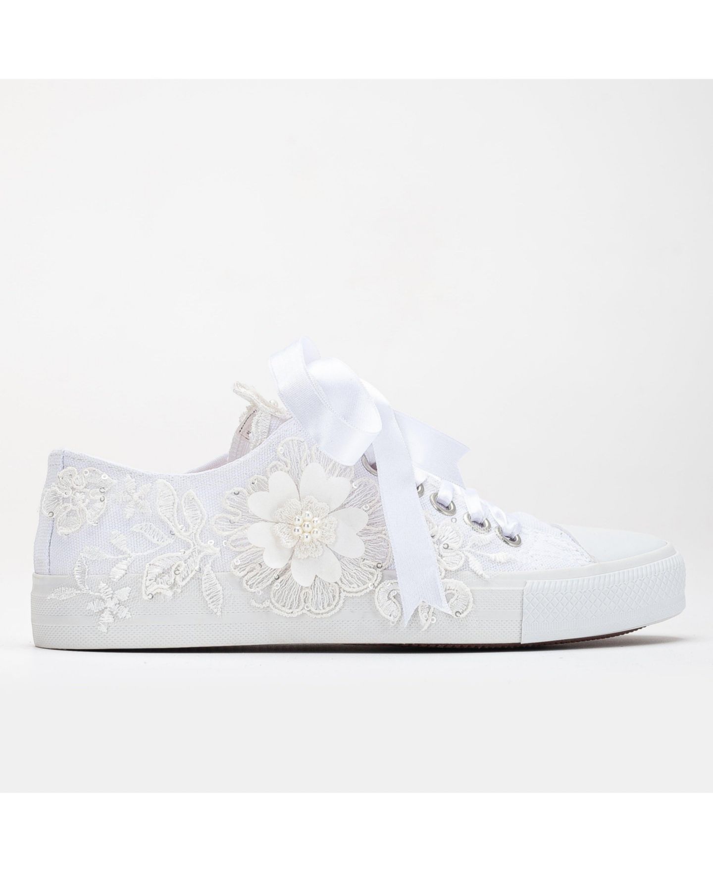 Свадебные женские кеды Forever & Always Shoes Peyton с цветочным кружевом, цвет: Белый — фото 1