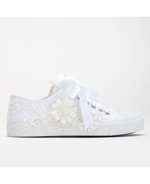 Свадебные женские кеды Forever & Always Shoes Peyton с цветочным кружевом, цвет: Белый