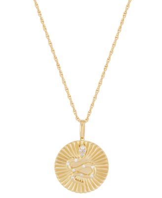 Macy's - Diamond Accent Snake Sunray Disc Pendant Necklace in 14k Gold-Plated Sterling Silver, 16" + 2" extender