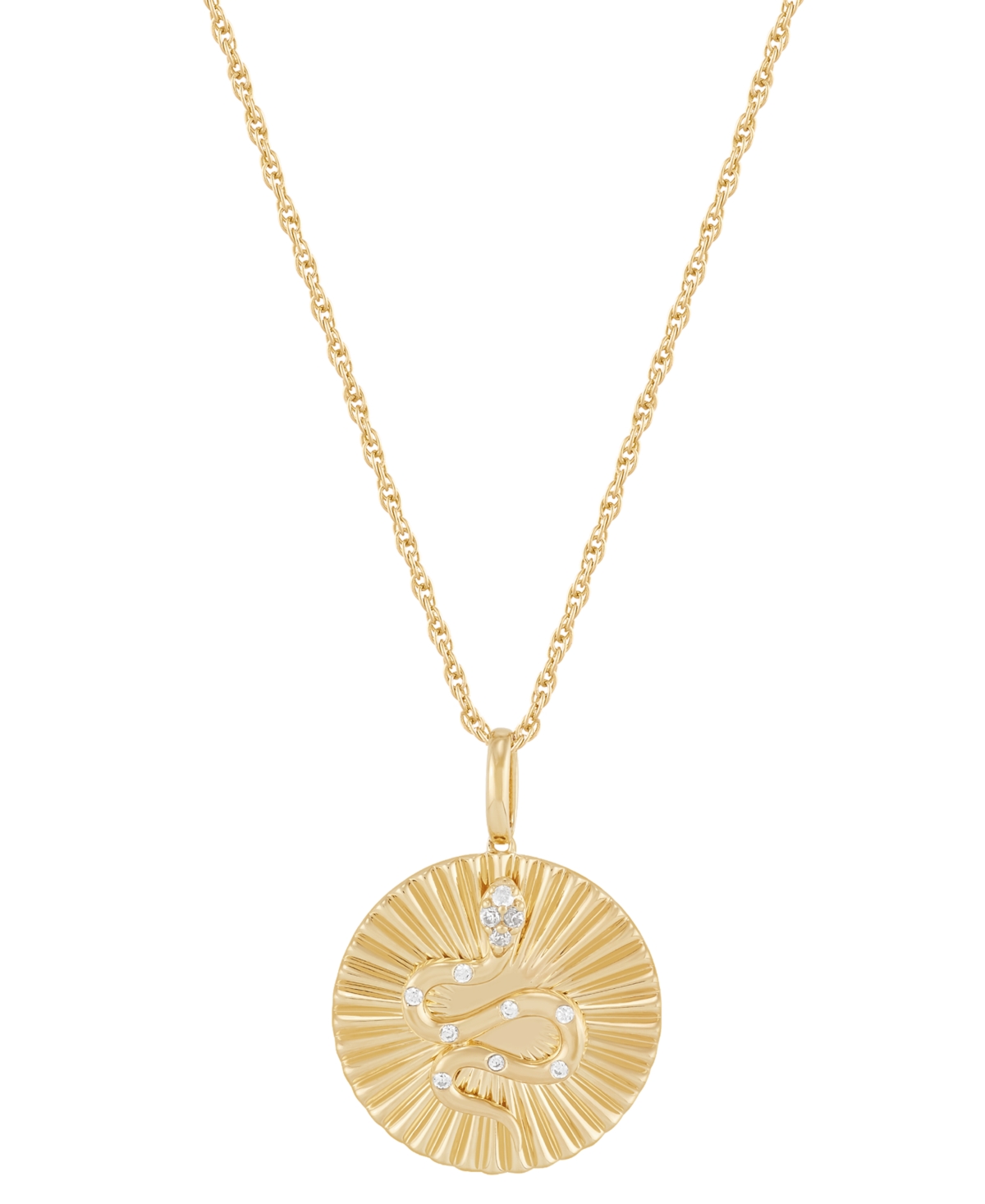 Macy's Diamond Accent Snake Sunray Disc Pendant Necklace In 14k Gold-plated Sterling Silver, 16" + 2" Exten In Gold-plated Sterling Silver