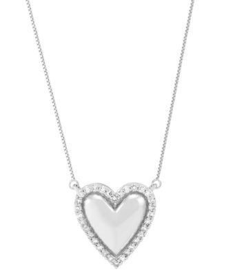 Macy's - Diamond Heart Halo 18" Pendant Necklace (1/4 ct. t.w.) in Sterling Silver