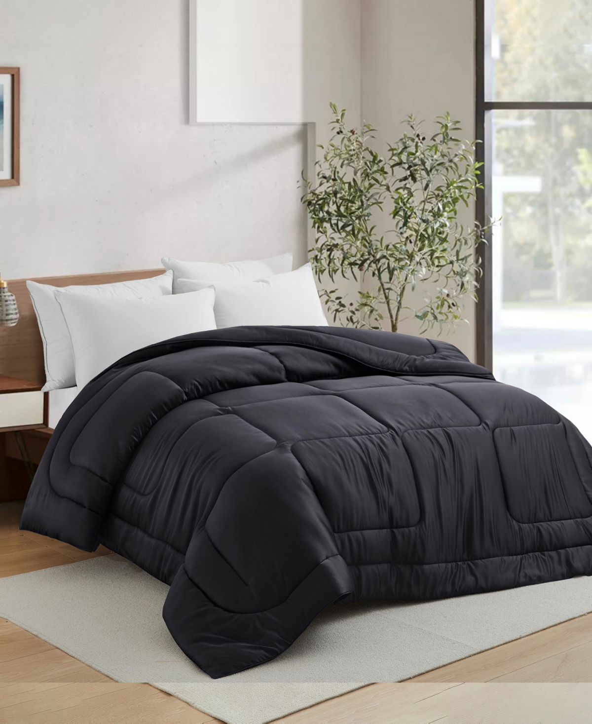 Unikome Soft Silky All Season Down Alternative Comforter, Twin In Black