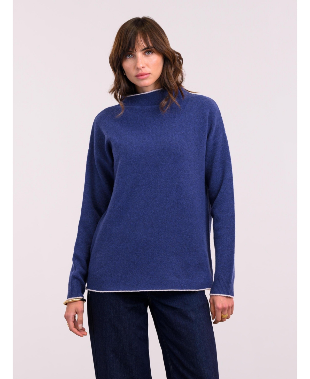 Women's Felted Funnel Neck Sweater - Blue ink
