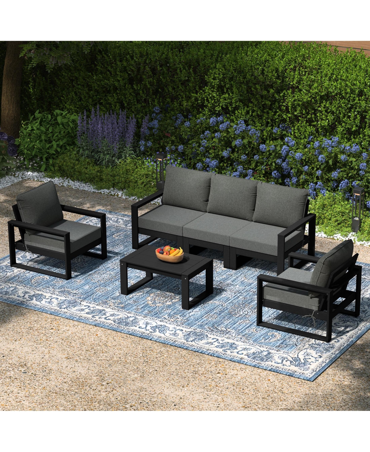 6-Piece Modern Hdpe Outdoor Patio Furniture Sofa Conversation Set with Coffee Table