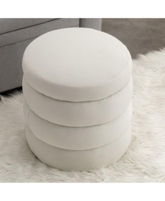 Round Velvet Ottoman Footstool, Small Upholstered Stool for Bedroom, Living Room, or Vanity, Modern Accent Seat-The Pop Home
