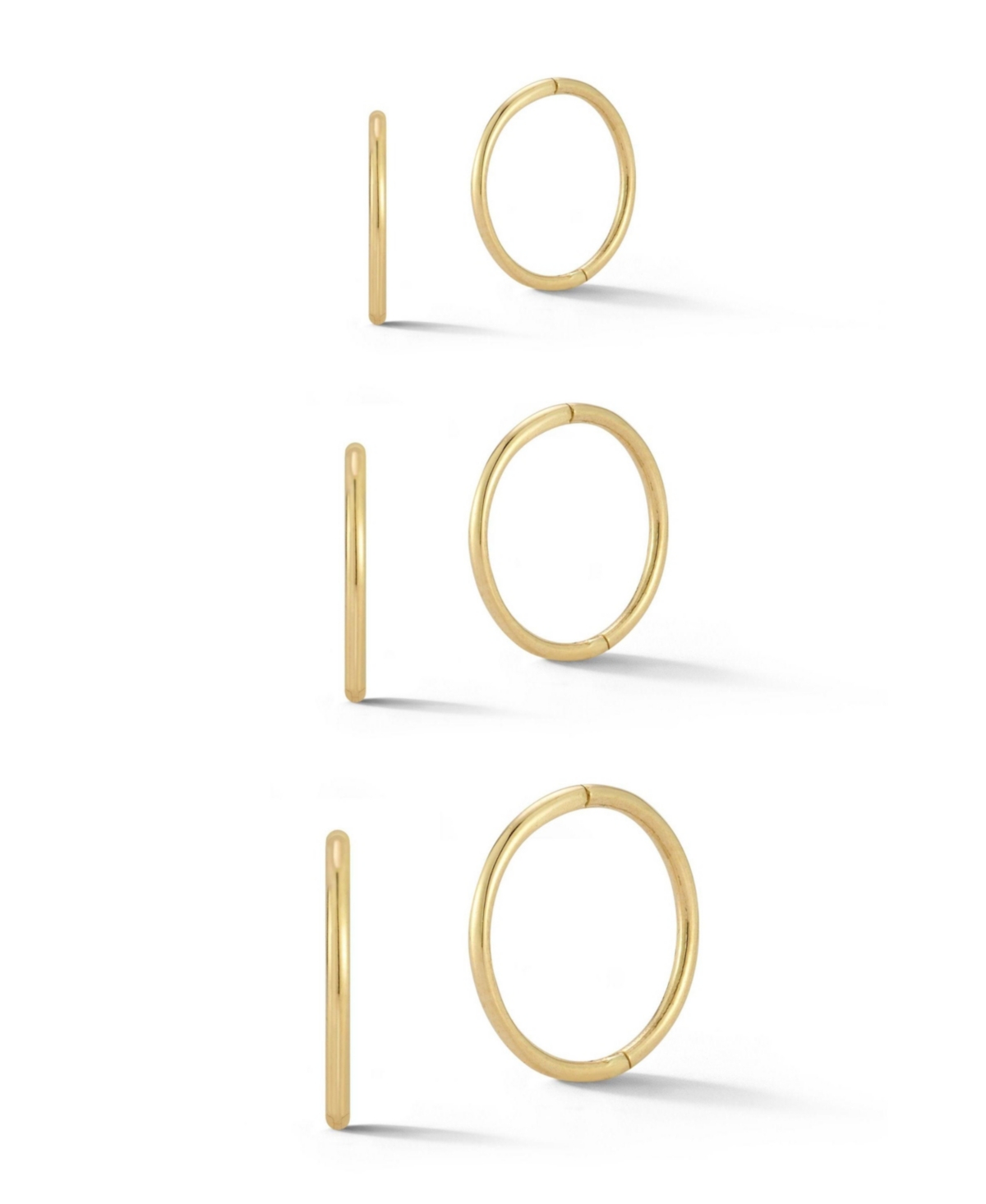 14K Gold Polished Thin Huggie Hoop Earrings 3 Pair Set - 14k gold