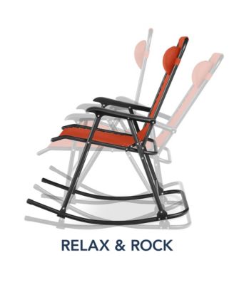 Folding Outdoor Zero Gravity Rocking Lounge Chair w/ Headrest Pillow