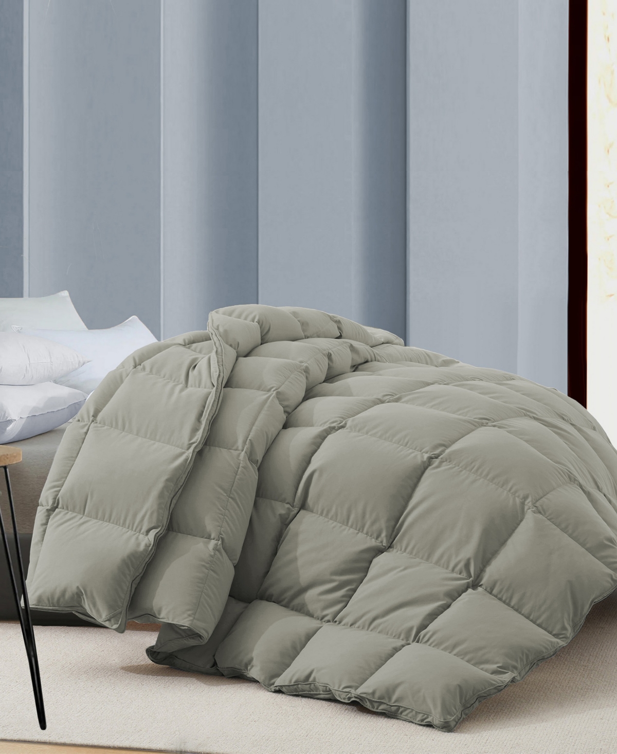 Unikome Medium Warmth Goose Feather Down Fiber Comforter, King In Green