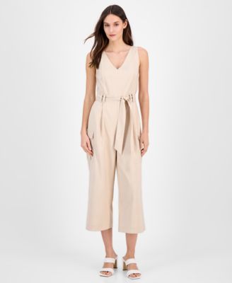 Tahari ASL - Women's Cropped Tie-Waist Cargo Jumpsuit