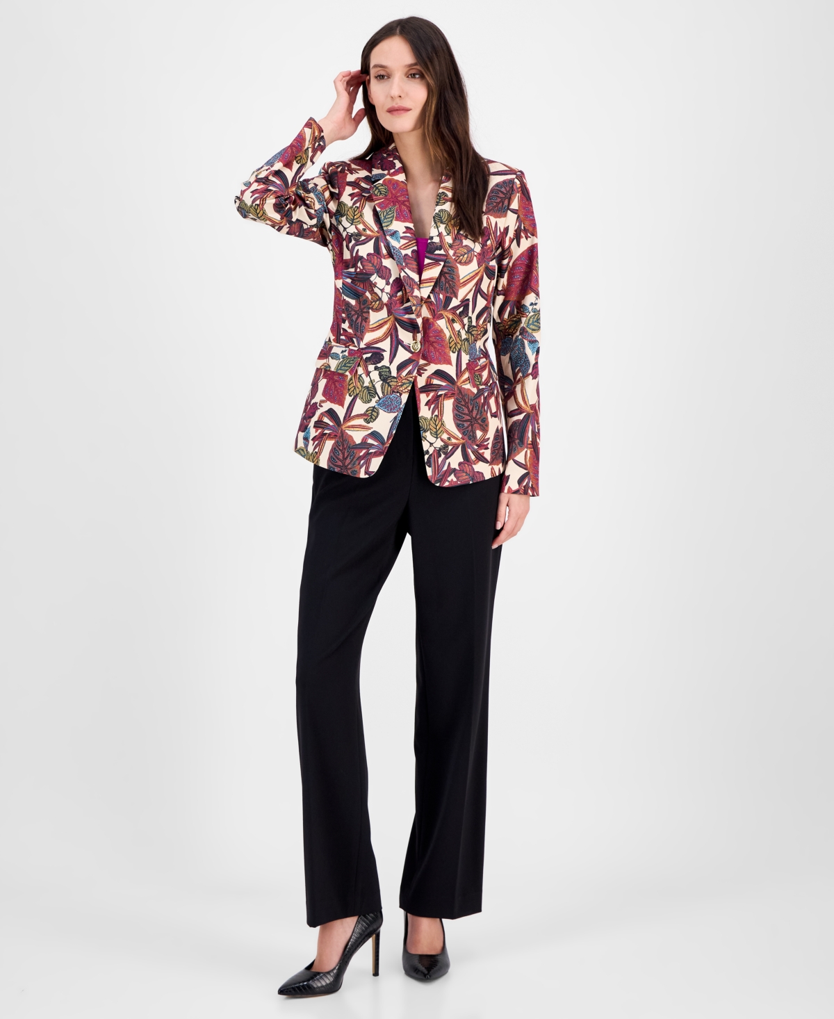 Tahari Asl Tahari Printed Notch Collar One-button Blazer, Regular & Petite Sizes