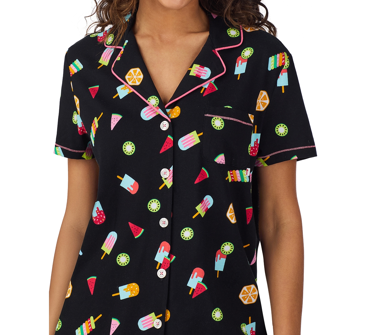 Shop Cuddl Duds Women's Printed Short-sleeve Boxer Pajama Set In Blk Novel