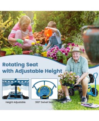 Cushioned Rolling Garden Cart Scooter with Storage Basket and Tool Pouch