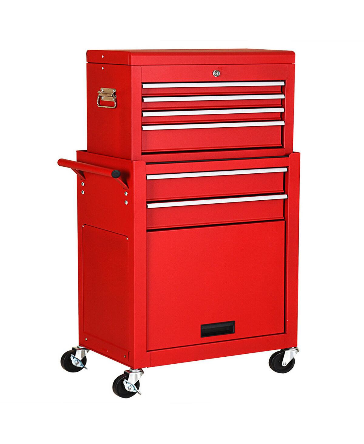 Rolling Cabinet Storage Chest Box Garage Toolbox - Red