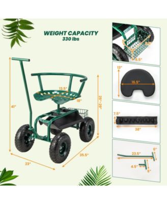 16.5&amp;#x22; to 20.5&amp;#x22; Rolling Garden Cart with Height Adjustable Swivel Seat and Storage Basket