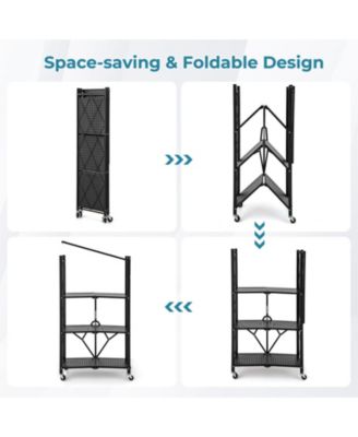 4-Tier Foldable Storage Shelf Collapsible Storage Rack with Lockable Wheels