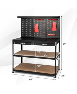 48 Inch Workbench with Pegboard and Drawers