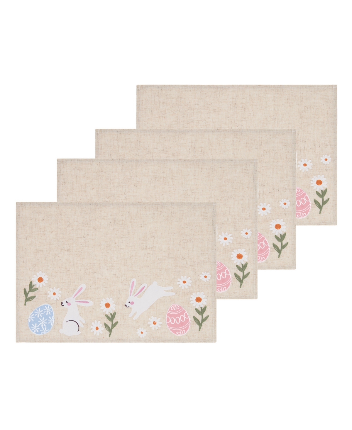 Design Imports Hoppy Easter Embellished Polyester Placemats, Set Of 4 In Beige