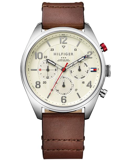Tommy Hilfiger Men S Casual Sport Brown Leather Strap Watch 44mm