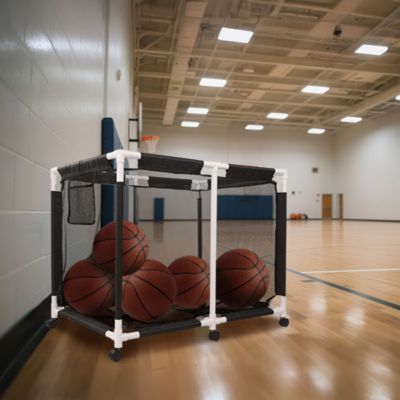 Extra Large Mesh Pool Storage Bin 214 Gallon Noodles Toys Holder 6 Wheels Rolling Cart Black