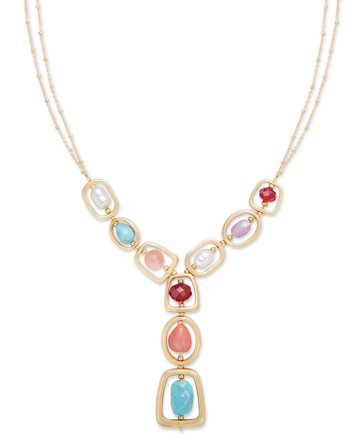 Gold-Tone Mixed Stone Orbital Lariat Necklace, 32" + 3" extender, Exclusively at Macy's - Multi