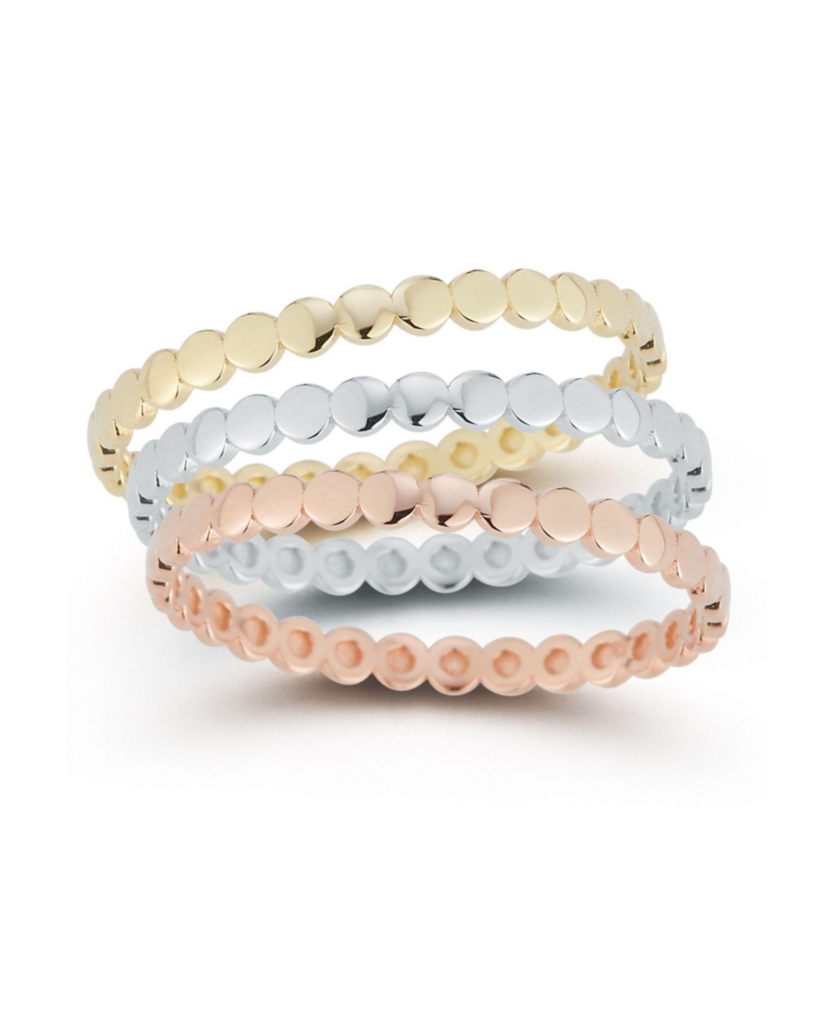 Tricolor 14K Gold Thin Bead Ring Set of 3 - 14k tricolor