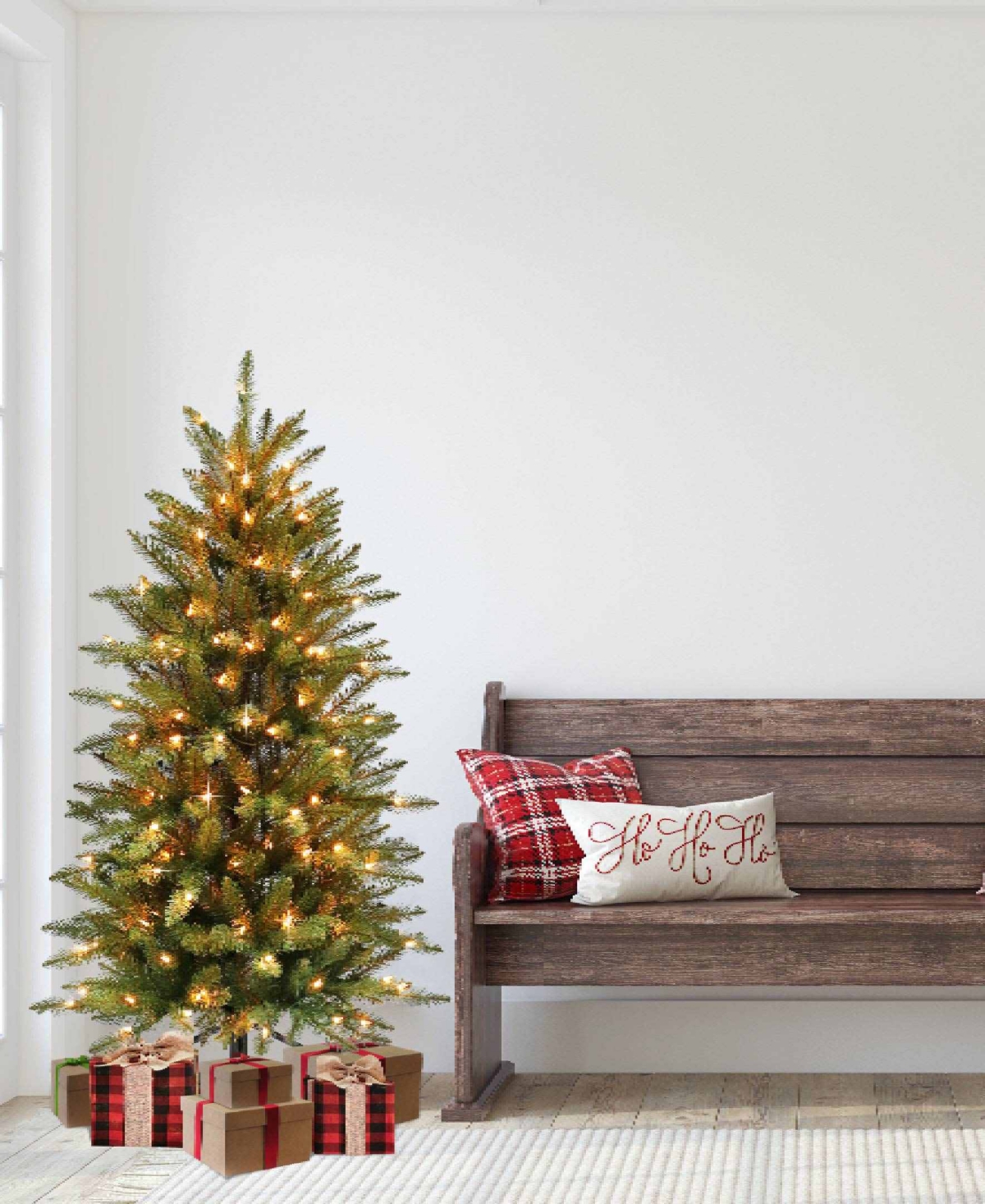 Puleo 4.5FT Pre-lit Slim Franklin Fir Artificial Christmas Tree