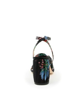 Women's Black Floral Organza Customizable Twist Sandals