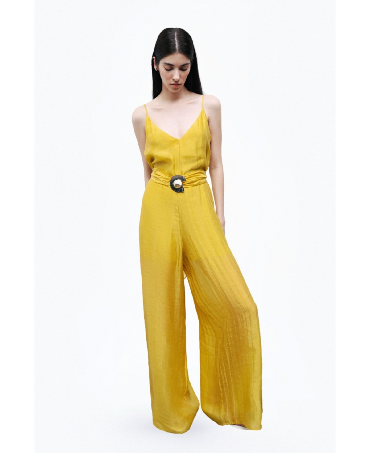 Women's Metal Accessory Overalls - Yellow