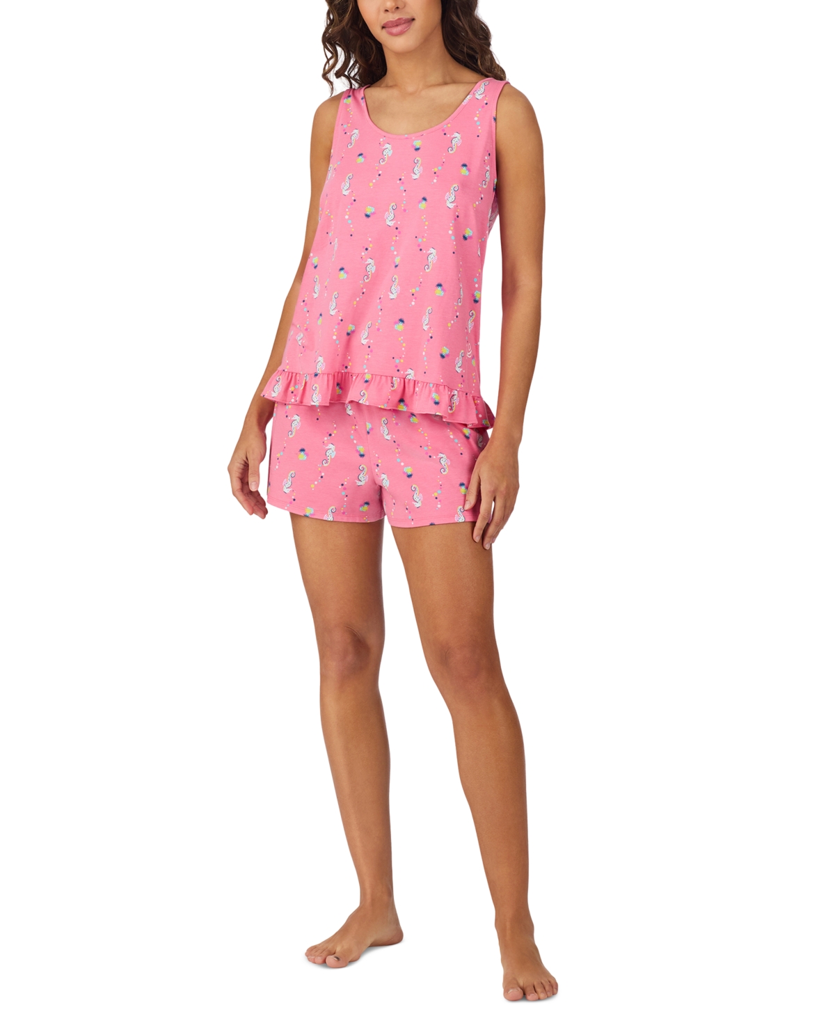 Women's Printed Sleeveless Boxer Pajama Set - Coral