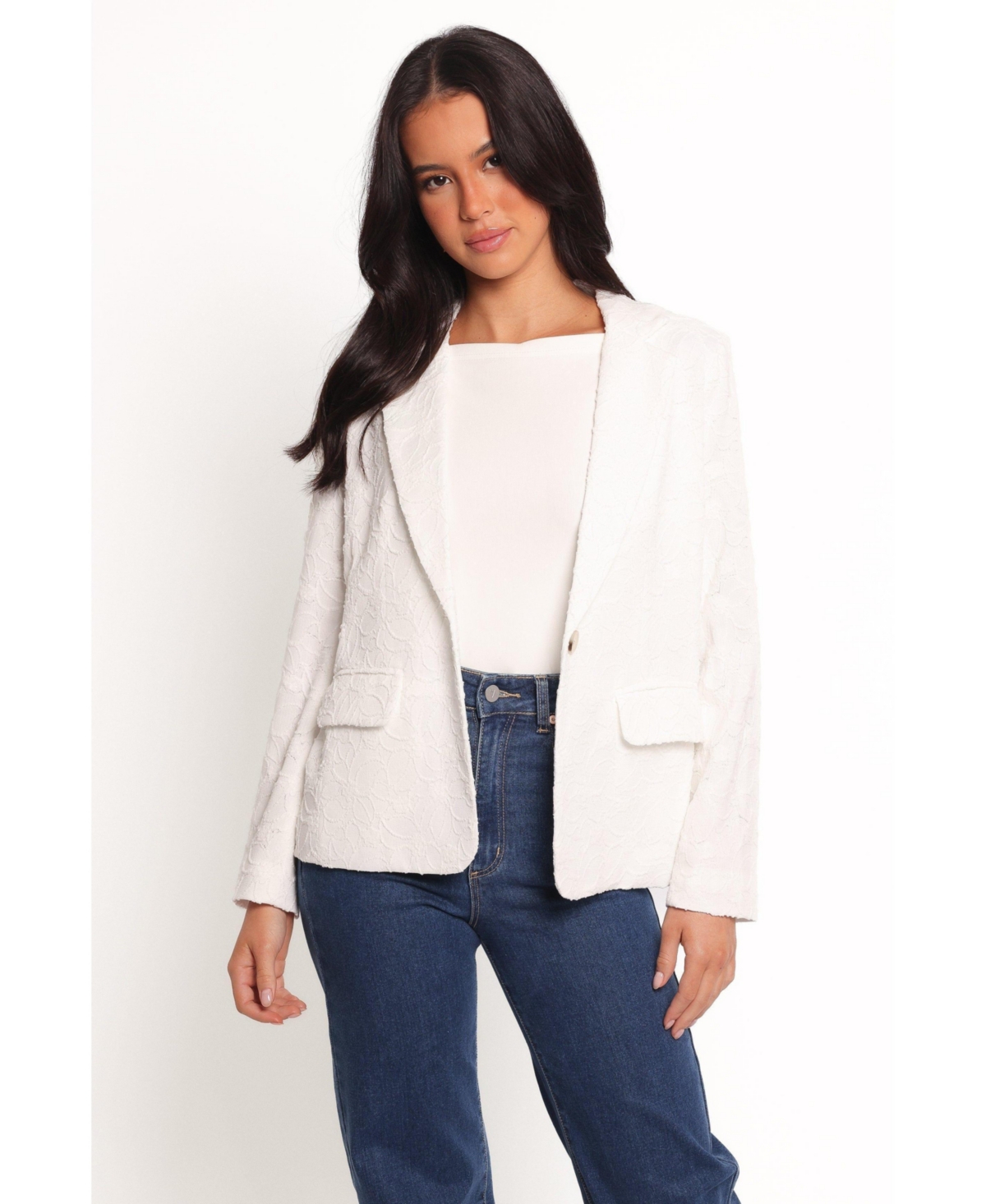 Women's Darian Lace Knit Single Button Blazer - White