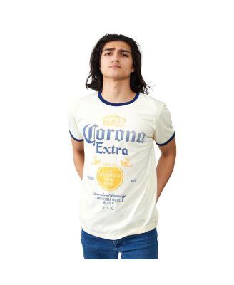 Men's Extra Label Crew Neck Short Sleeve Natural Ringer Tee-XXL