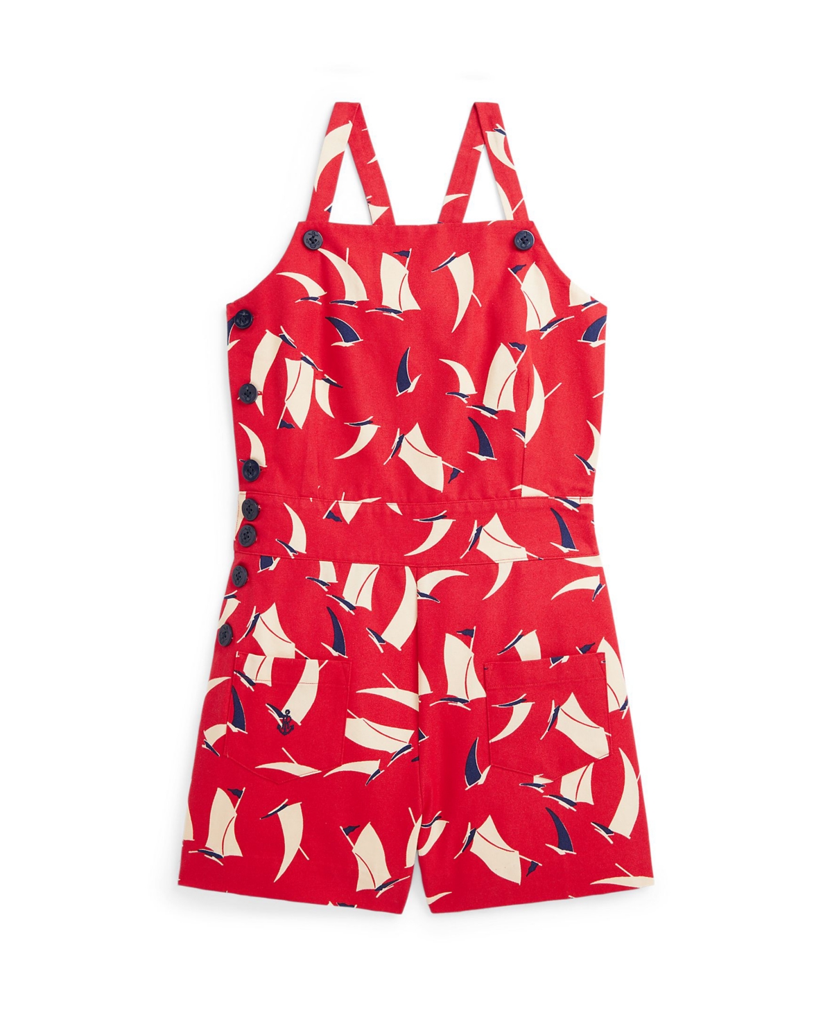 Polo Ralph Lauren Sailboat-print Cotton Canvas Romper In Art Deco Sails